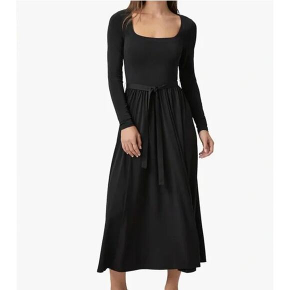 PAIGE | Black Nieve RIbbed Cotton Blend Square Neck Midi Dress | Size 4 *no belt - Picture 1 of 7
